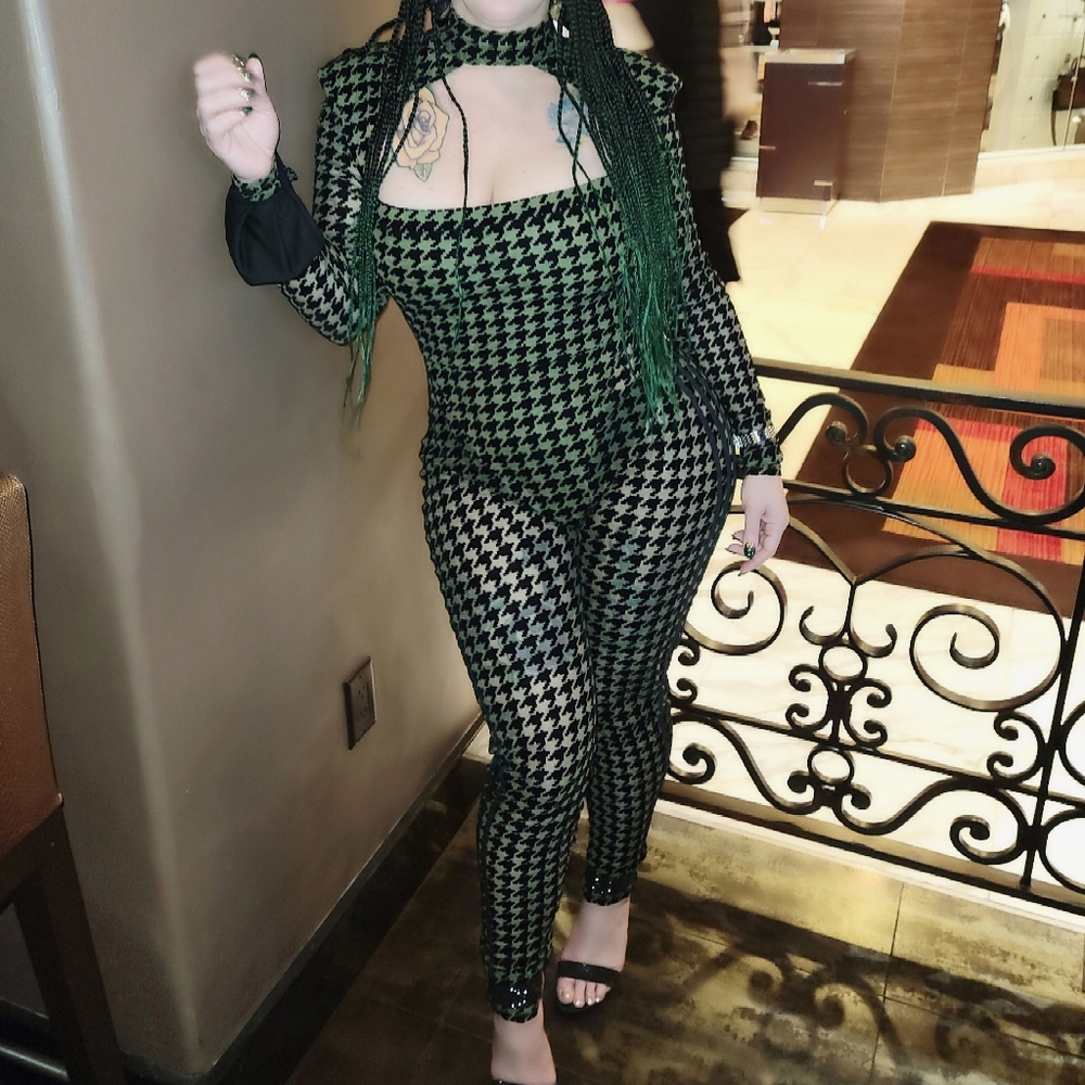 Ivy Park Green & Black Houndstooth Jumpsuit